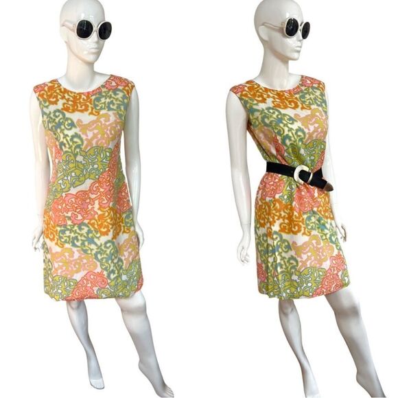 Groovy Handmade One of a Kind Rainbow 1970s Pastel Printed Shift Dress - Picture 1 of 11